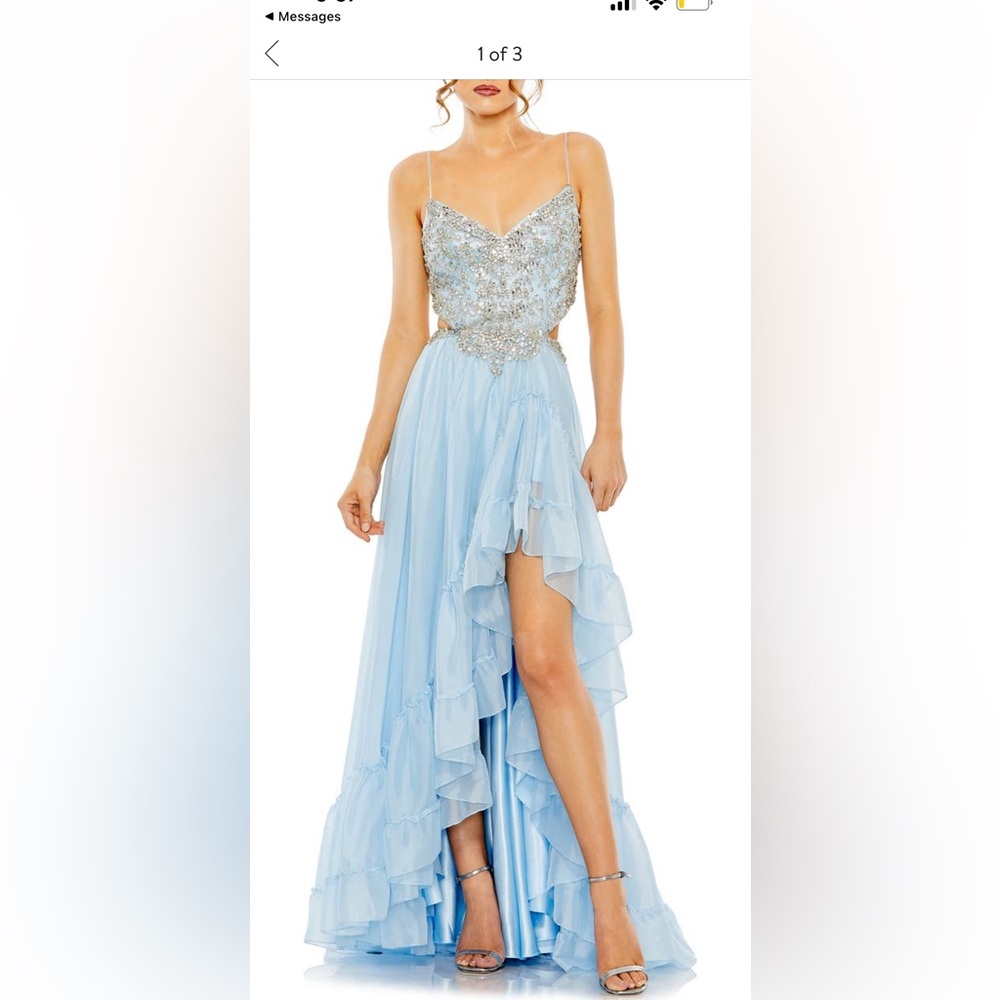 Mac Duggal Embellished ruffle open back gown